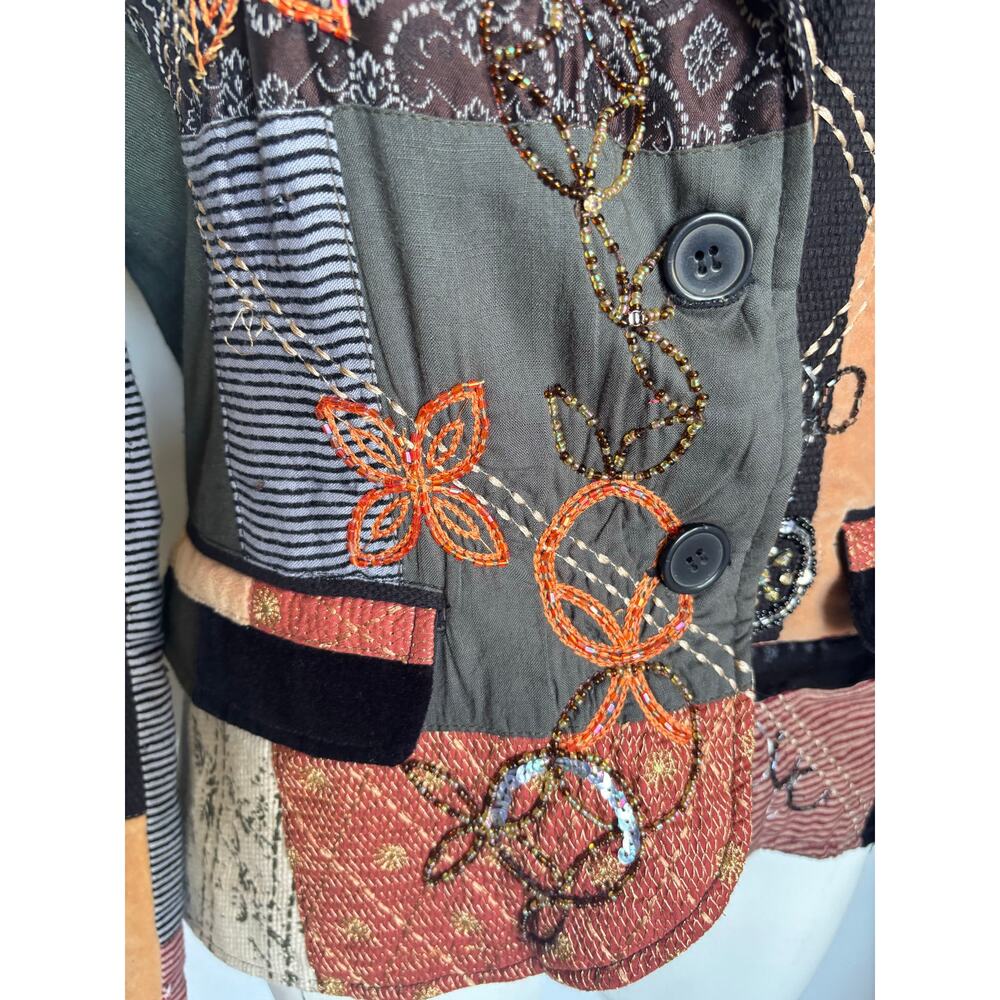 Indigo Moon Patchwork Mixed Media Blazer Size M H… - image 2